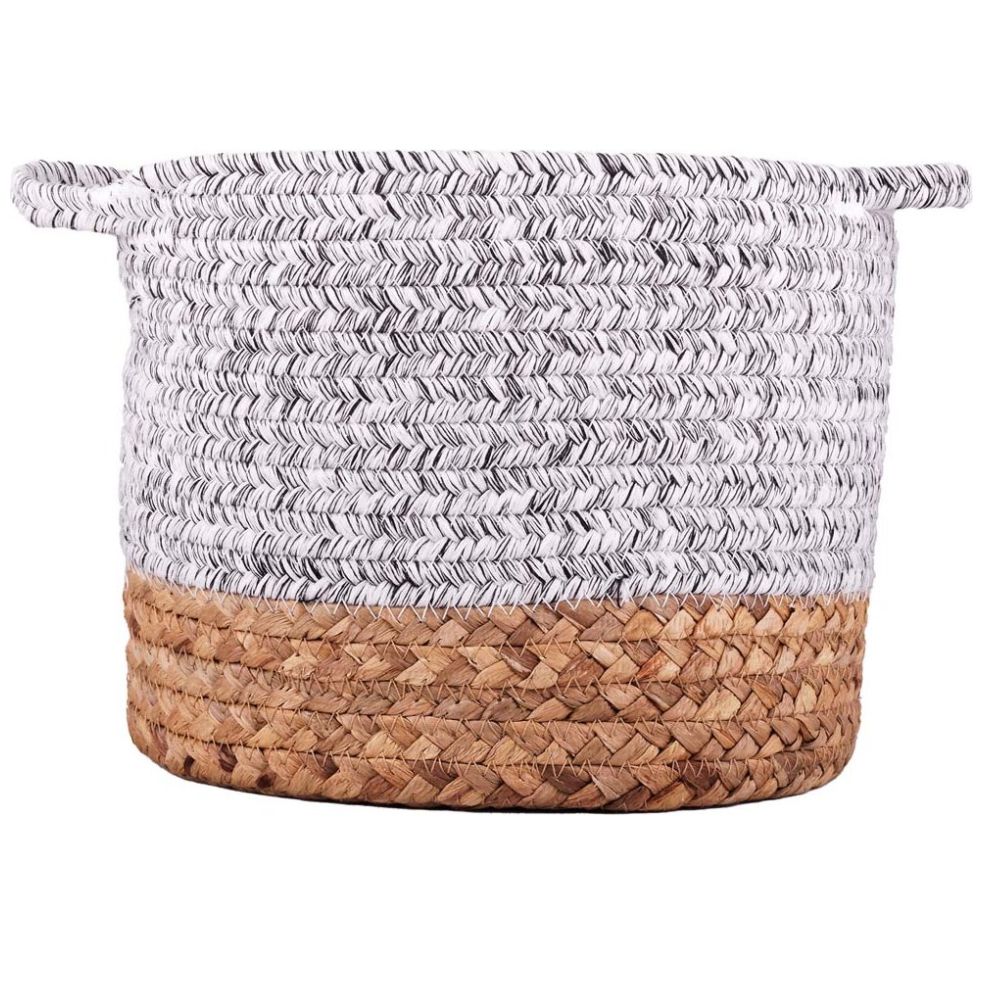 Home Nature Set de 2 Canastas Astú Tejidas de Cuerda de Papel Y Asas de Cuero Sintetico 30*20 Cm, 24*18 Cm