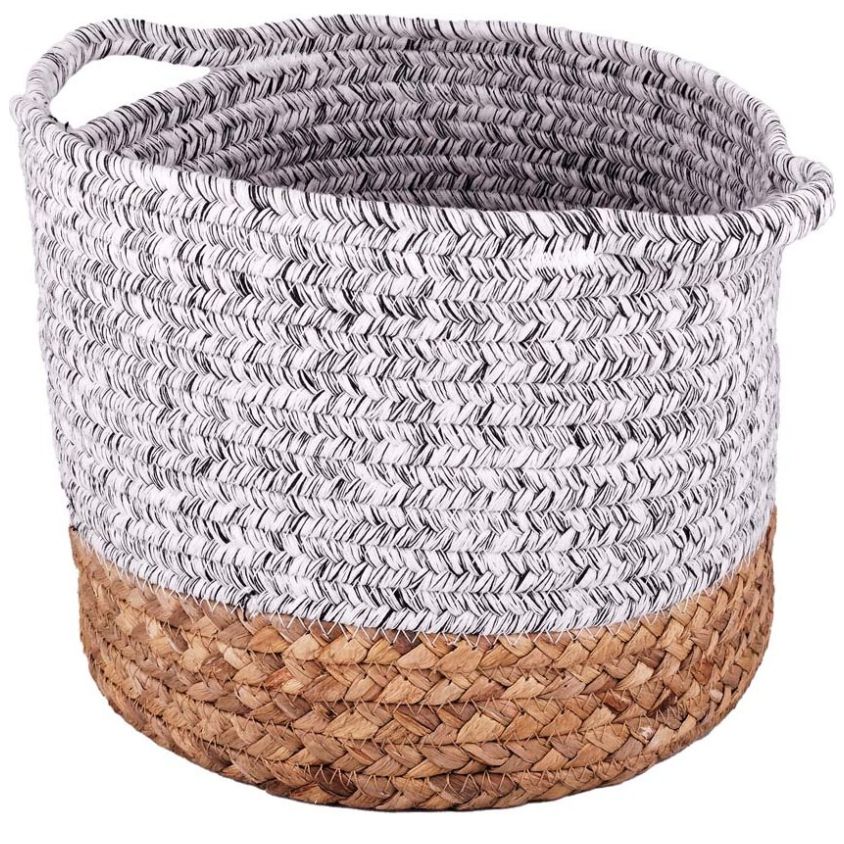 Home Nature Set de 2 Canastas Astú Tejidas de Cuerda de Papel Y Asas de Cuero Sintetico 30*20 Cm, 24*18 Cm
