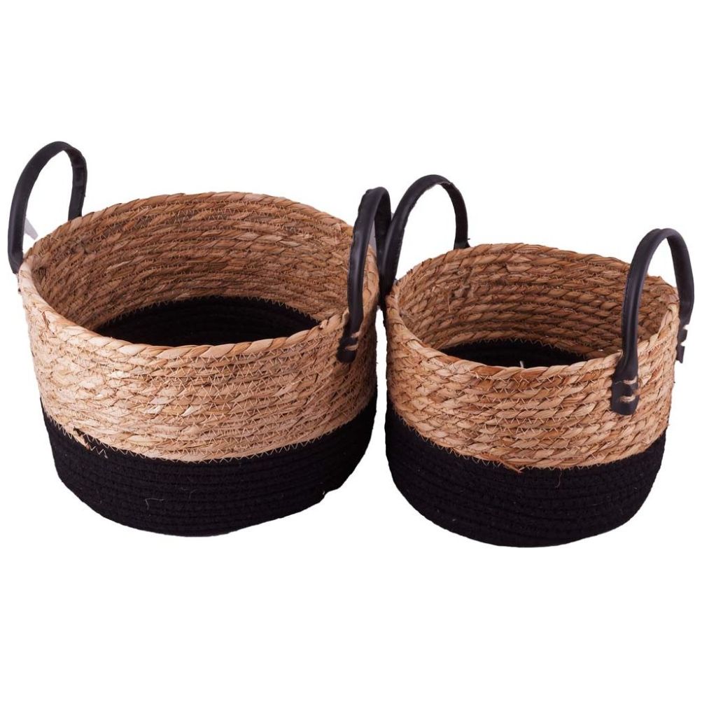 Home Nature Canasta Tejidas de Plástico Grande con Asas  Negro 28*14 Cm