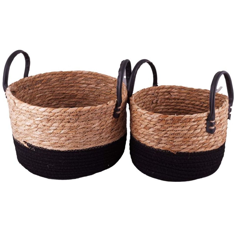 Home Nature Canasta Tejidas de Plástico Grande con Asas  Negro 28*14 Cm