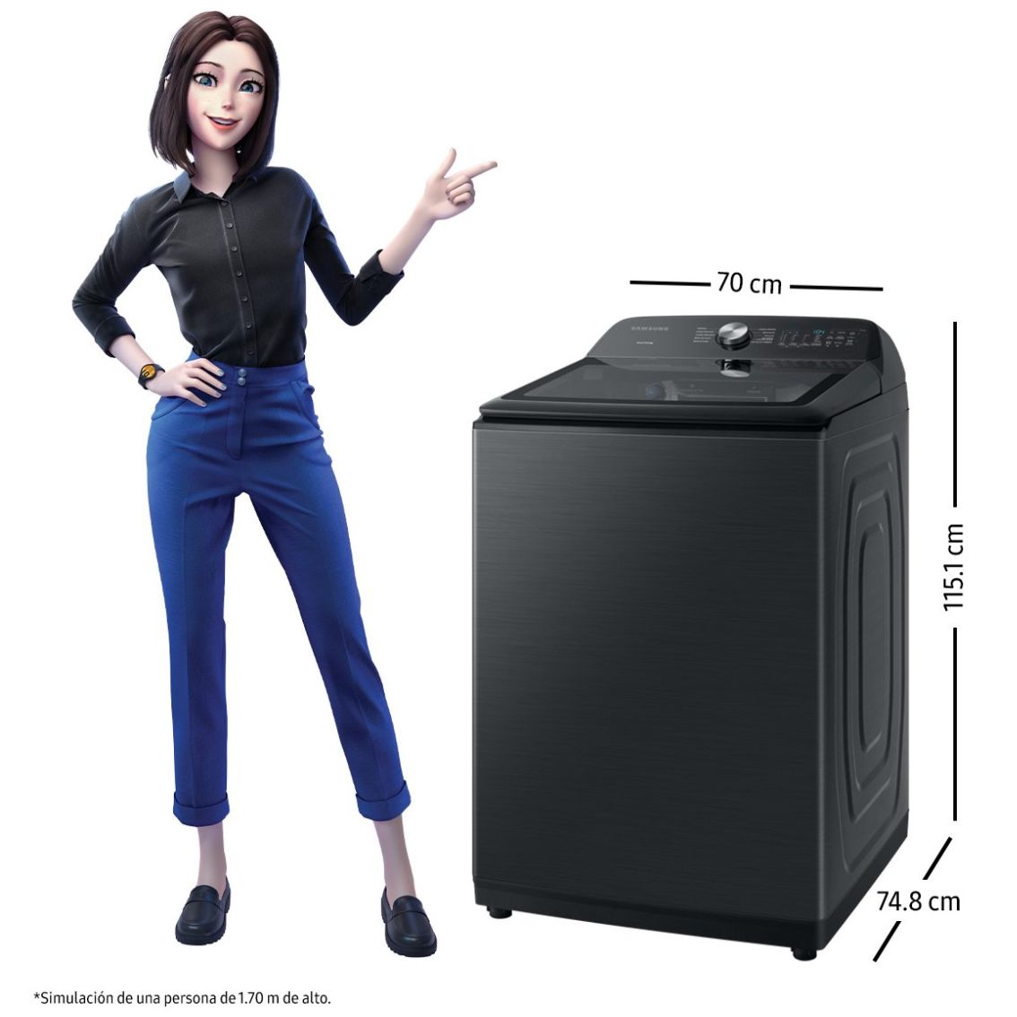 Lavadora Negra Carga Superior 28 Kg Wa28B8375Gv Samsung