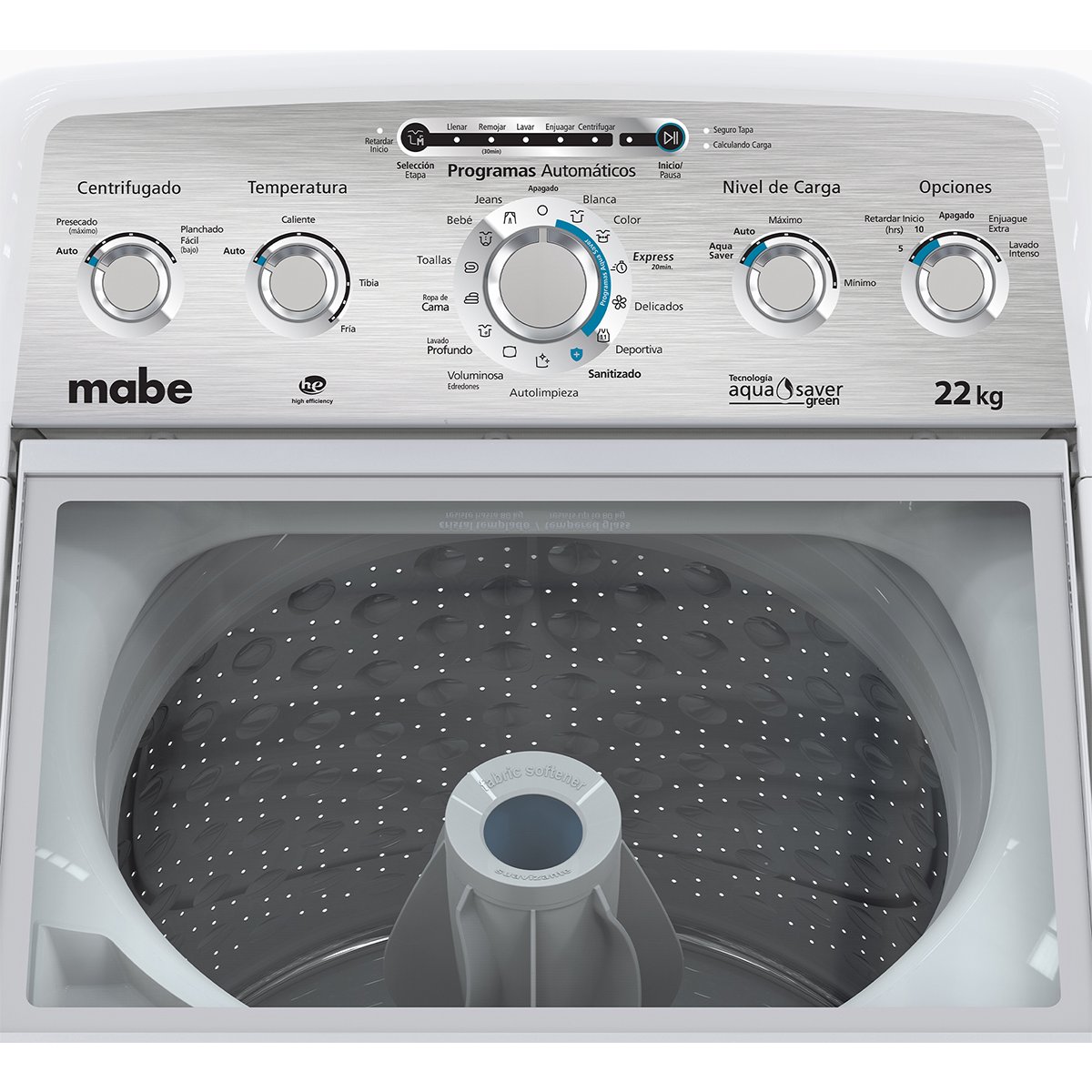 Lavadora Mabe Carga Superior 22Kg Lma72215Wbab0 Blanca