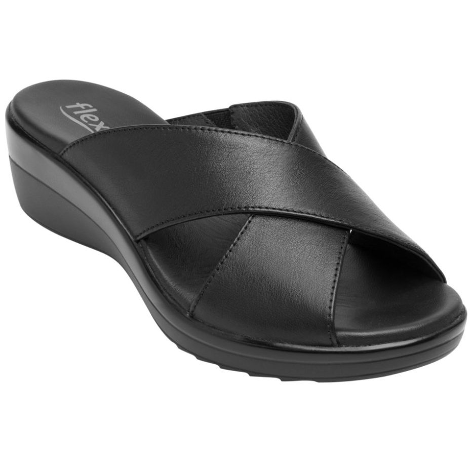 Sandalia con Tacón Cuña Y Tiras Cruzadas Negra Flexi