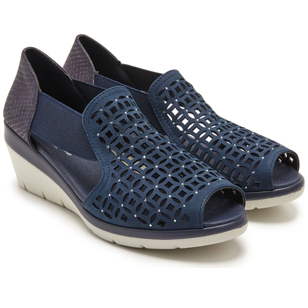 Sandalia para Mujer con Tacón Cuña y Elásticos Laterales Color Azul Marino 24Hrs.