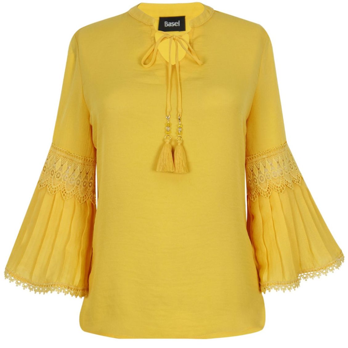 Blusa Basel Manga Larga Tipo Campana Cuello Redondo Escote en V Diseño Liso