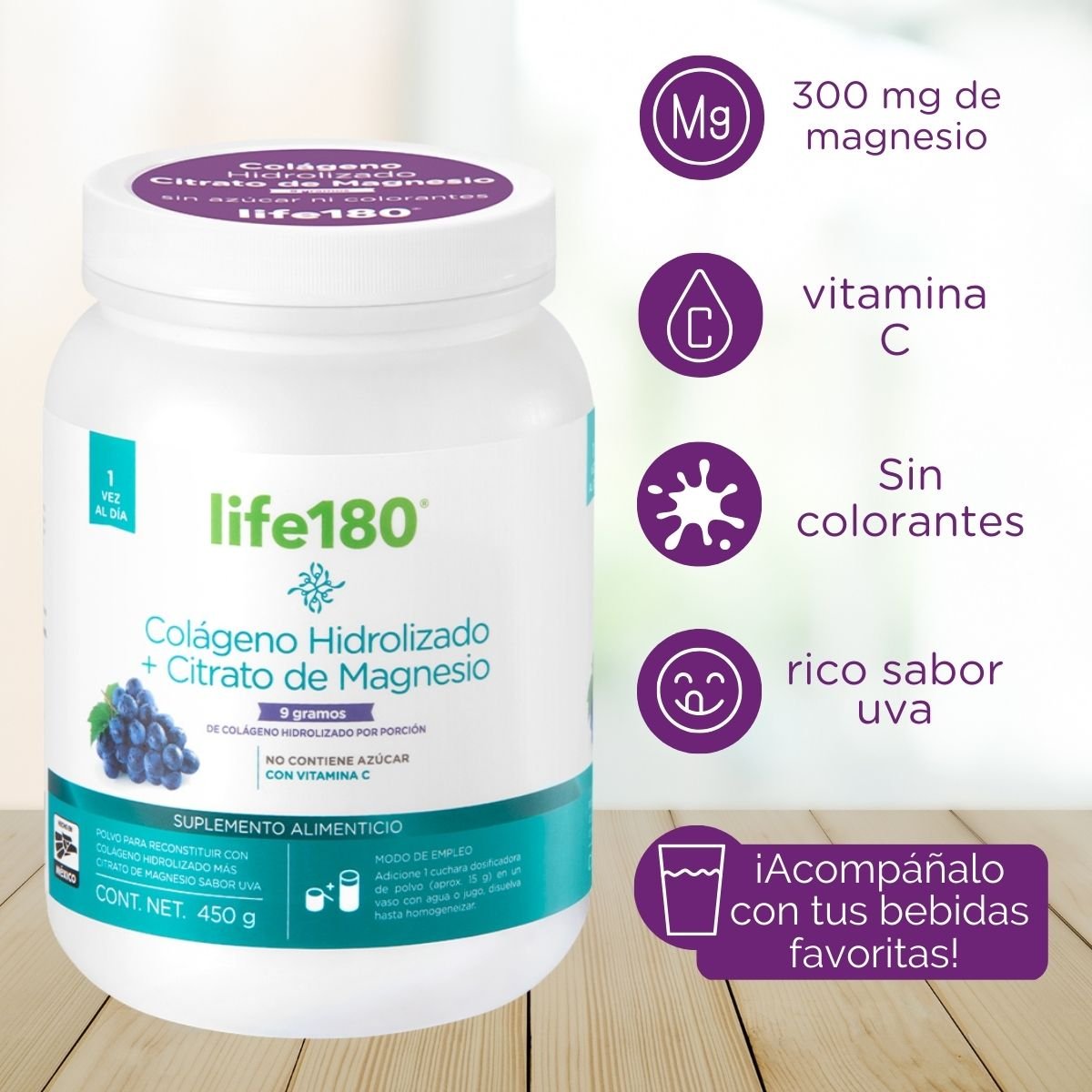Colágeno Hidrolizado Y Citrato de Magnesio Life 180