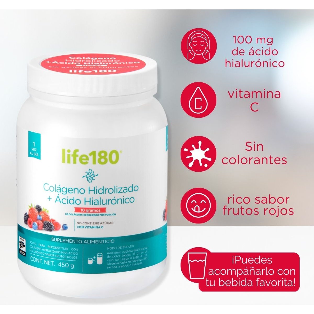 Colágeno Hidrolizado Y Ácido Hialurónico Life 180