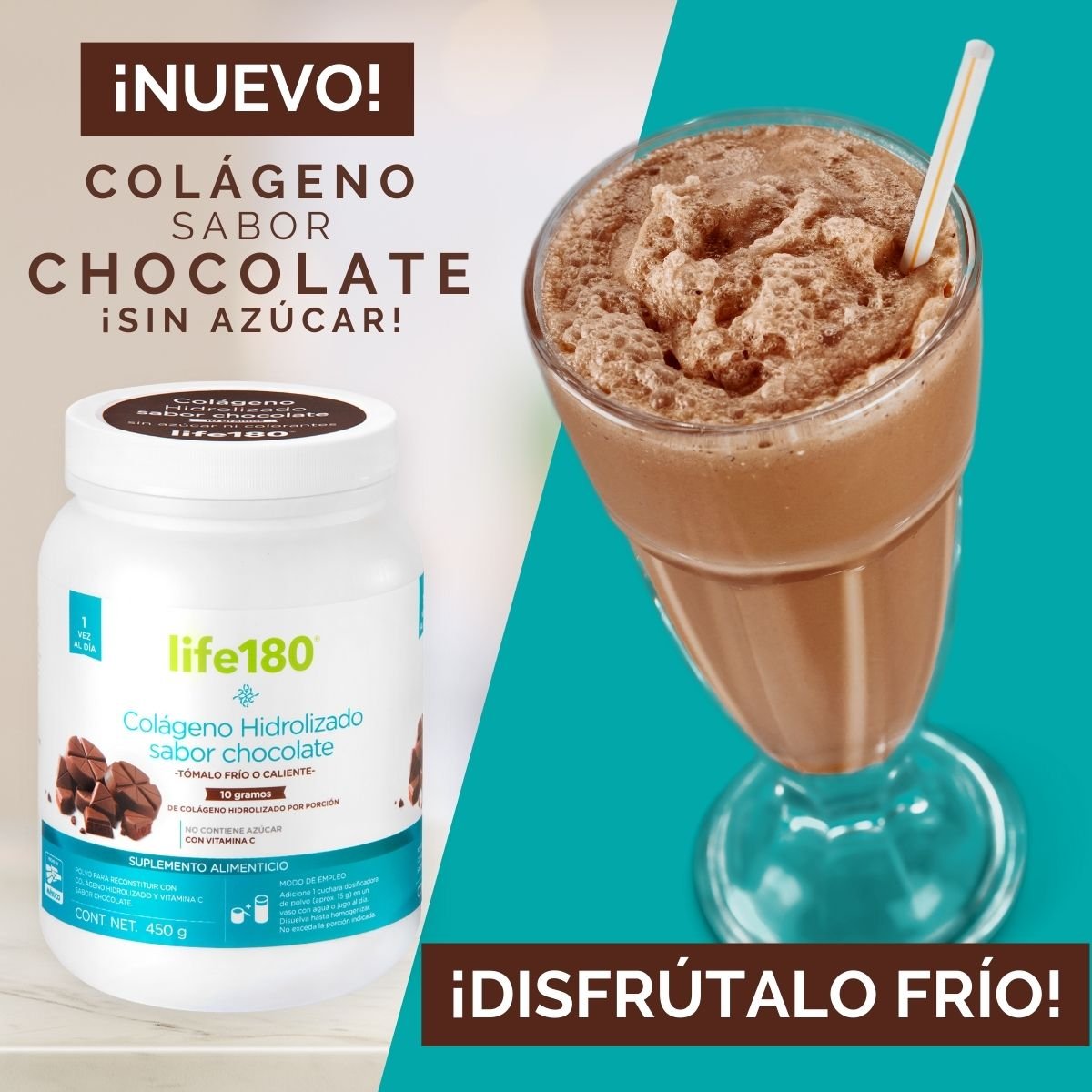 Colágeno Hidrolizado Life 180 Sabor Chocolate de 450Gr