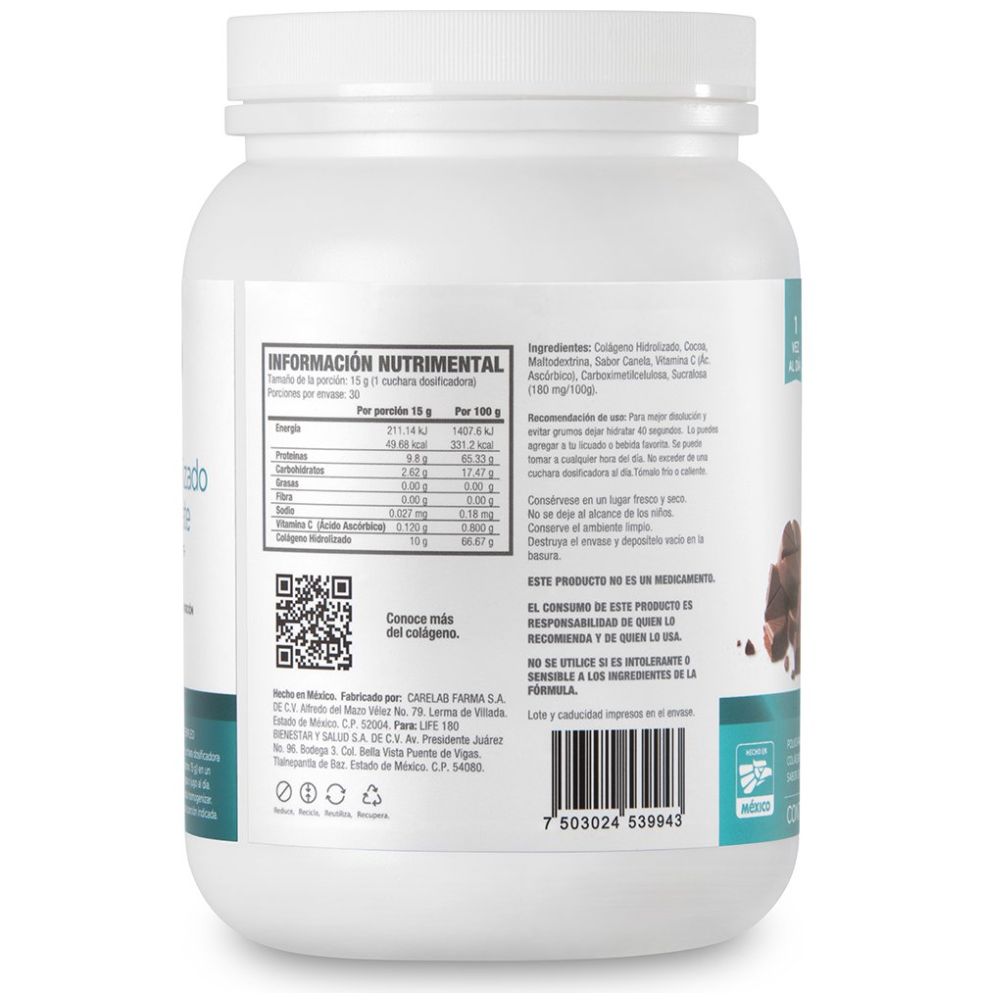 Colágeno Hidrolizado Life 180 Sabor Chocolate de 450Gr