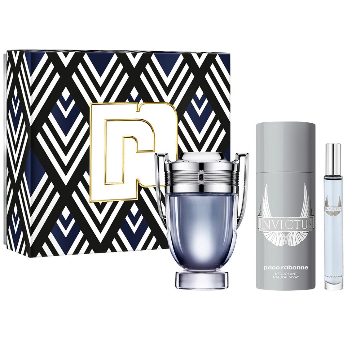 Paco Rabanne Invictus Set para Hombre Perfume Edt 100Ml + Desodorante 150Ml + Perfume de Bolsillo 10Ml