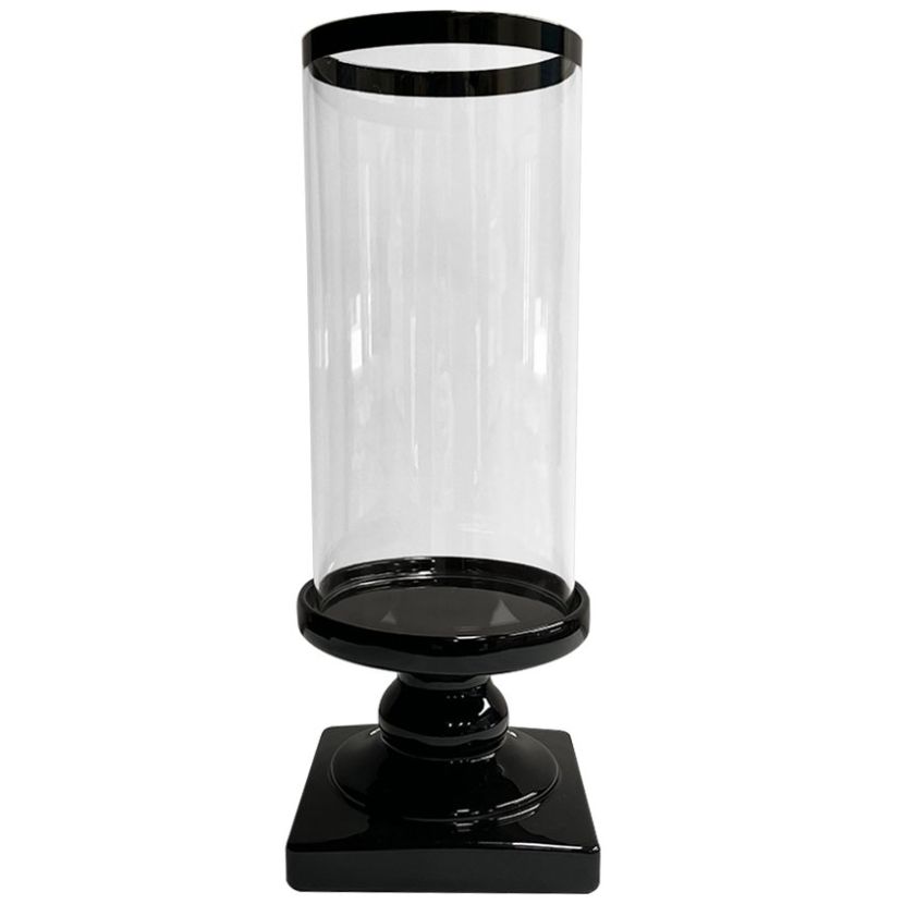 Candelabro Grande con Quinqué de Vidrio con Base de Cerámica Negra para Vela