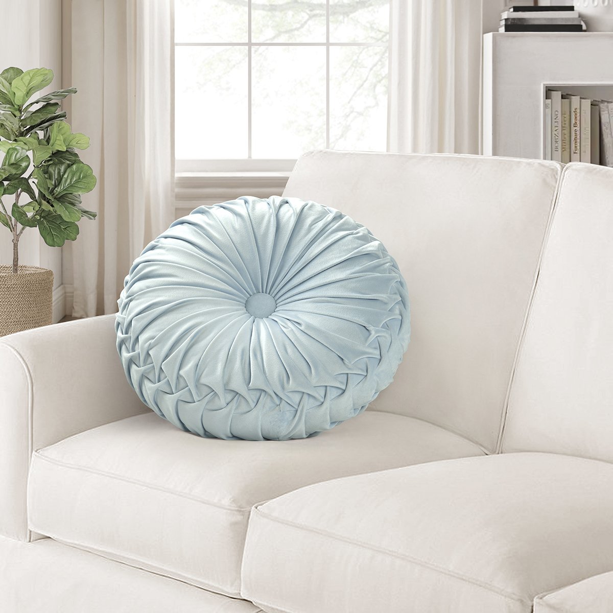 Cojín Redondo Terciopelo 38 Cm Azul Pastel Home & Details