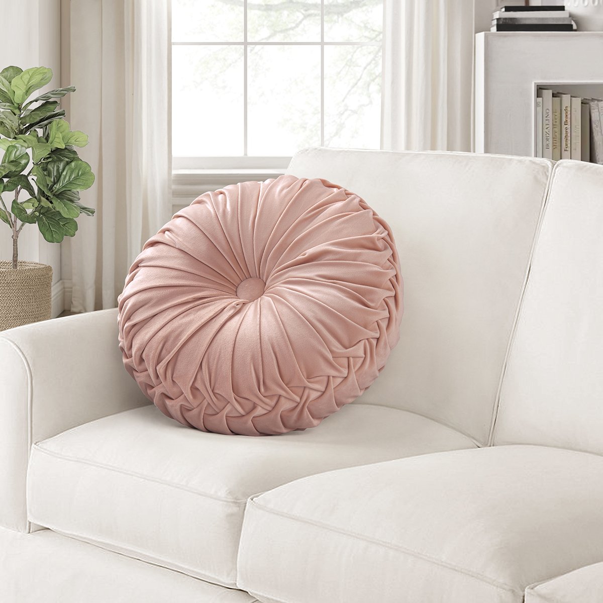 Cojín Redondo Terciopelo 38 Cm Rosa Pastel Home & Details