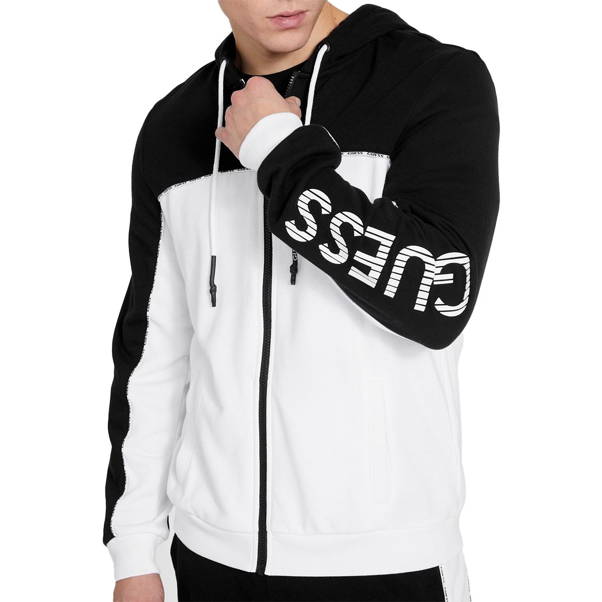 Sudadera Hombre Blanca Sudadera Con Capucha Guess Eco Aldwin Zip