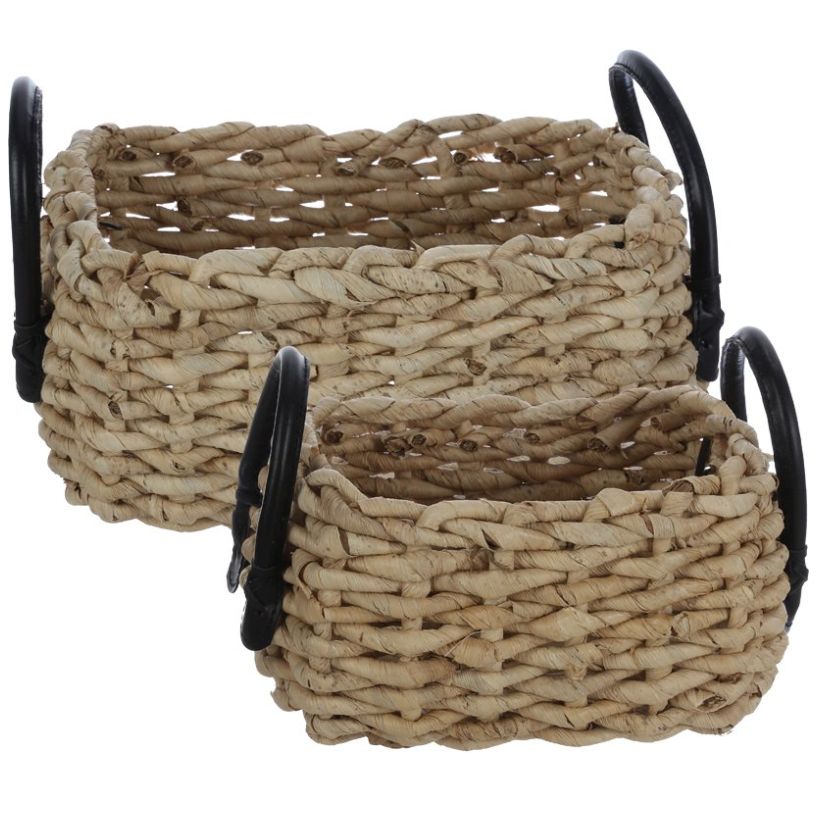 Home Nature Set de 2 Canastas Decorativas Itzi Hechas con Hojas de Maíz 28.5*22.5*16 Cm, 20.5*15*13 Cm