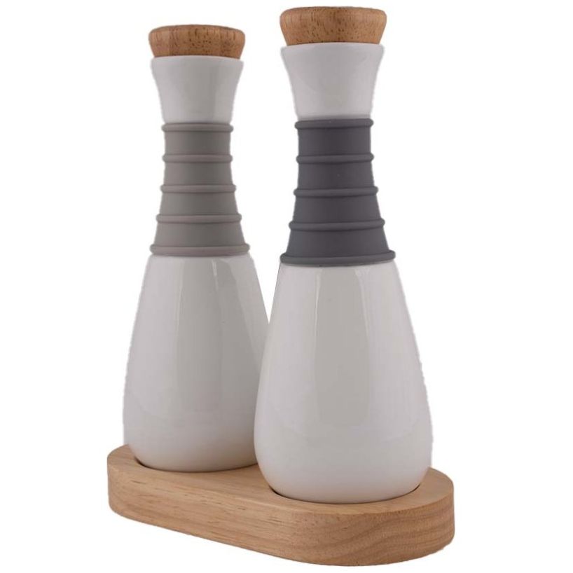 Home Nature Set Aceitera Y Vinagrera Olimpia con Base de Madera 6*6*16 Cm