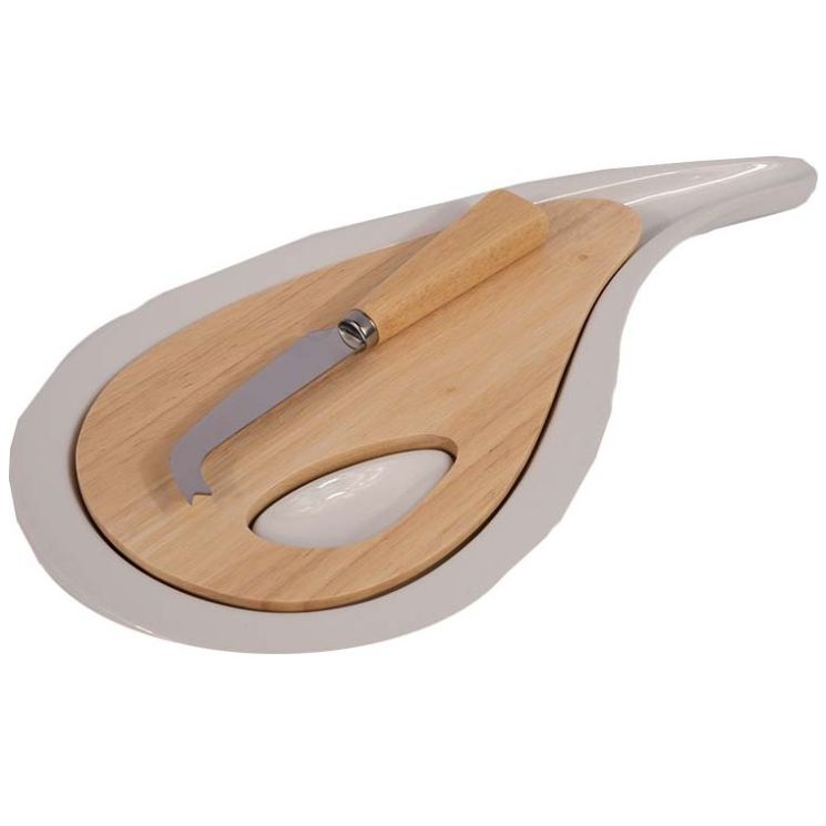 Home Nature Set de 3 Piezas Tabla para Quesos,drop, con Plato Y Cuchillo 27*15*1.5 Cm