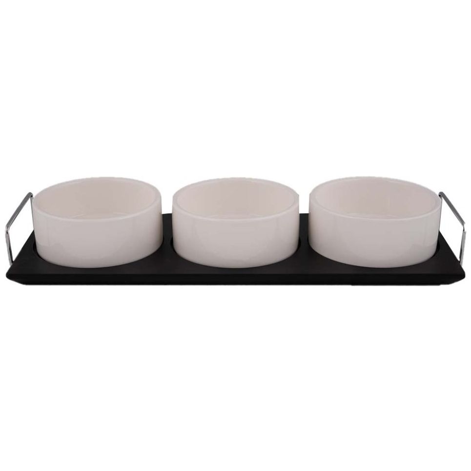 Home Nature Botanero de Porcelana 3 Piezas con Base 10*4 Cm. Botaneros, Base 34.5*13*4.5 Cm.