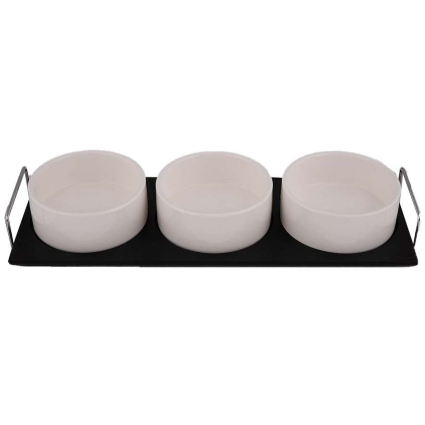 Home Nature Botanero de Porcelana 3 Piezas con Base 10*4 Cm. Botaneros, Base 34.5*13*4.5 Cm.