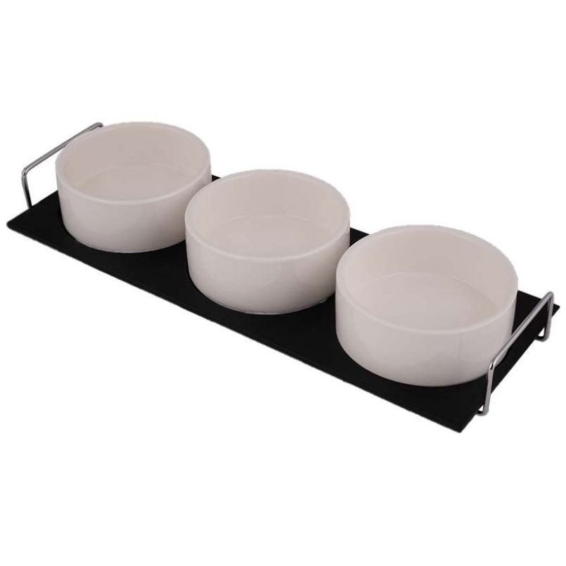 Home Nature Botanero de Porcelana 3 Piezas con Base 10*4 Cm. Botaneros, Base 34.5*13*4.5 Cm.