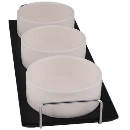 Home Nature Botanero de Porcelana 3 Piezas con Base 10*4 Cm. Botaneros, Base 34.5*13*4.5 Cm.
