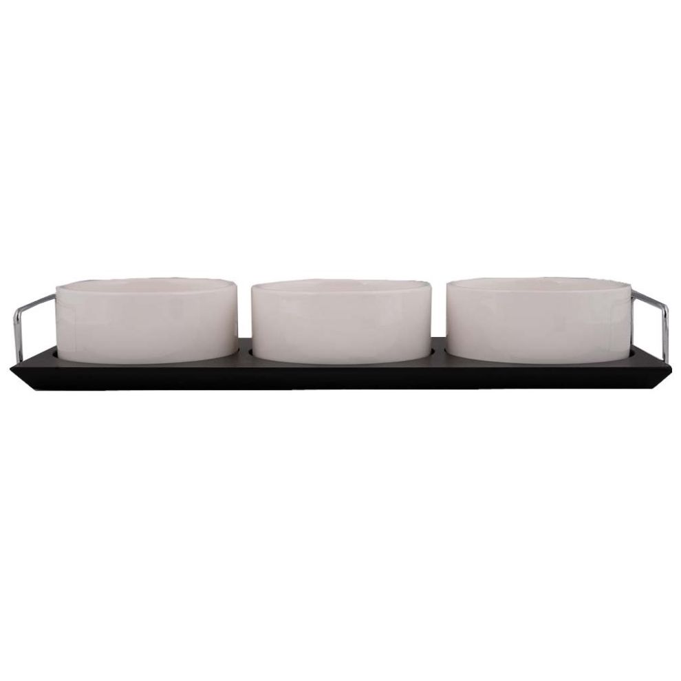 Home Nature Botanero de Porcelana 3 Piezas con Base 10*4 Cm. Botaneros, Base 34.5*13*4.5 Cm.