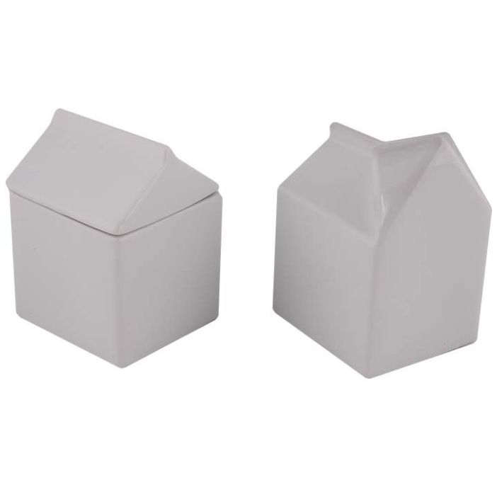 Home Nature Juego de Azucarera Y Cremera de Porcelana Color Blanco 7.7*7*11 Cm Y 7.7*7*10 Cm
