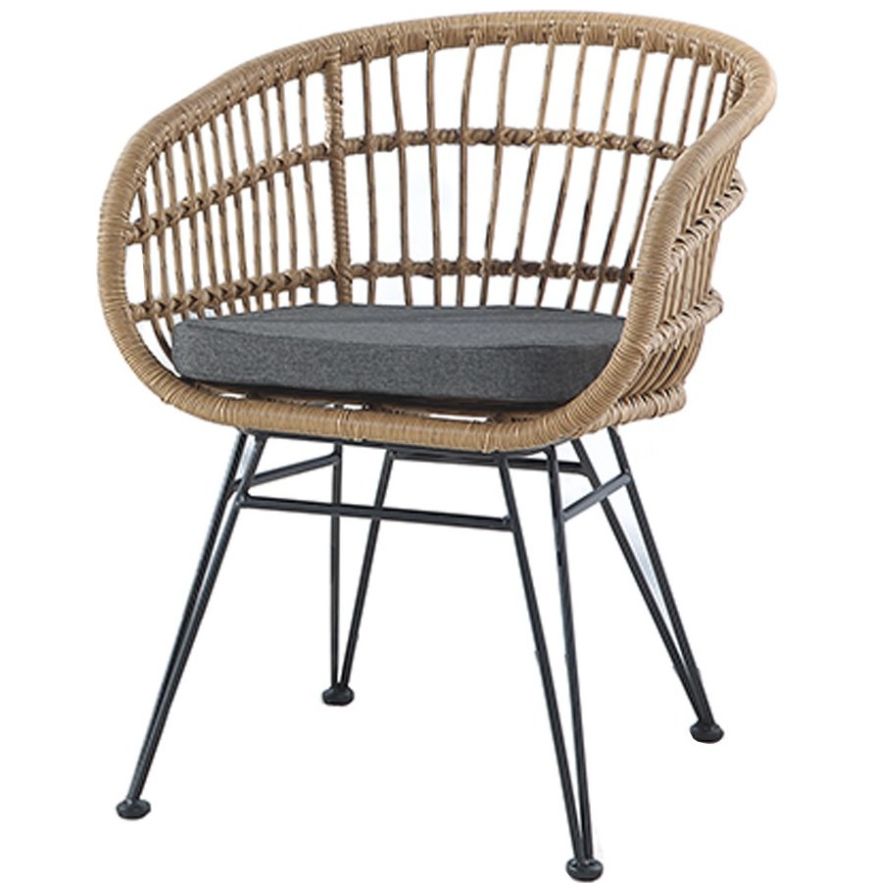 Home Nature Set de Jardín Mesa Redonda Y 2 Sillas de Rattan con Cojín