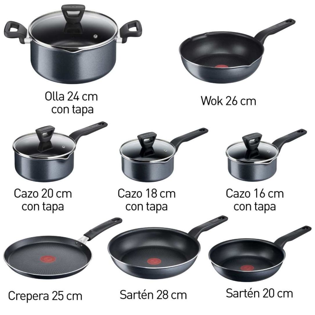 Batería de Cocina 12 Piezas Intense Gris T-Fal