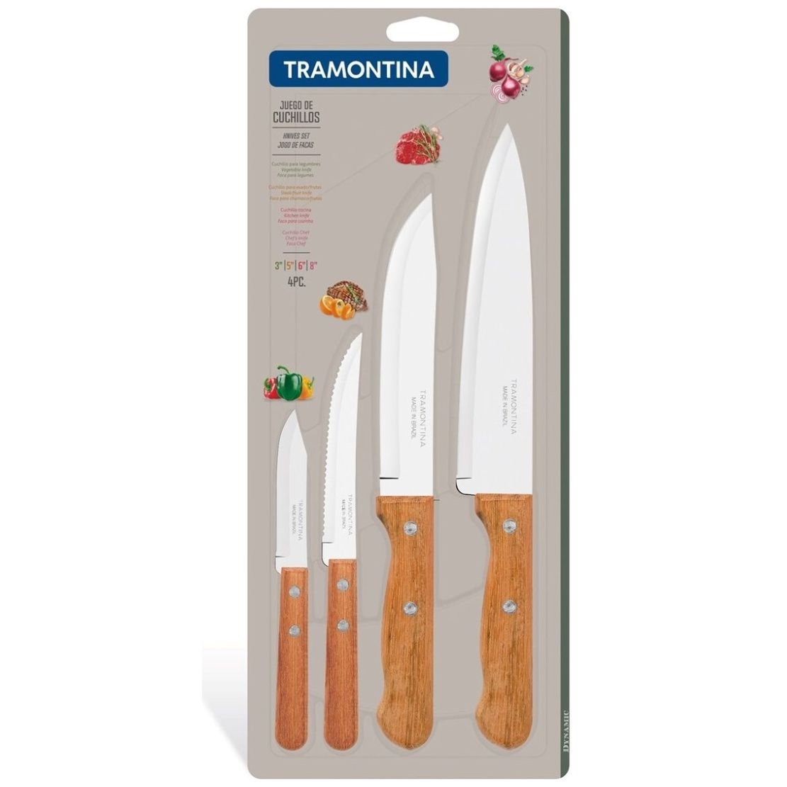 Tramontina Dynamic Juego de Cuchillos Stainless Steel Knives Set with  Wooden Handle (12 pc)