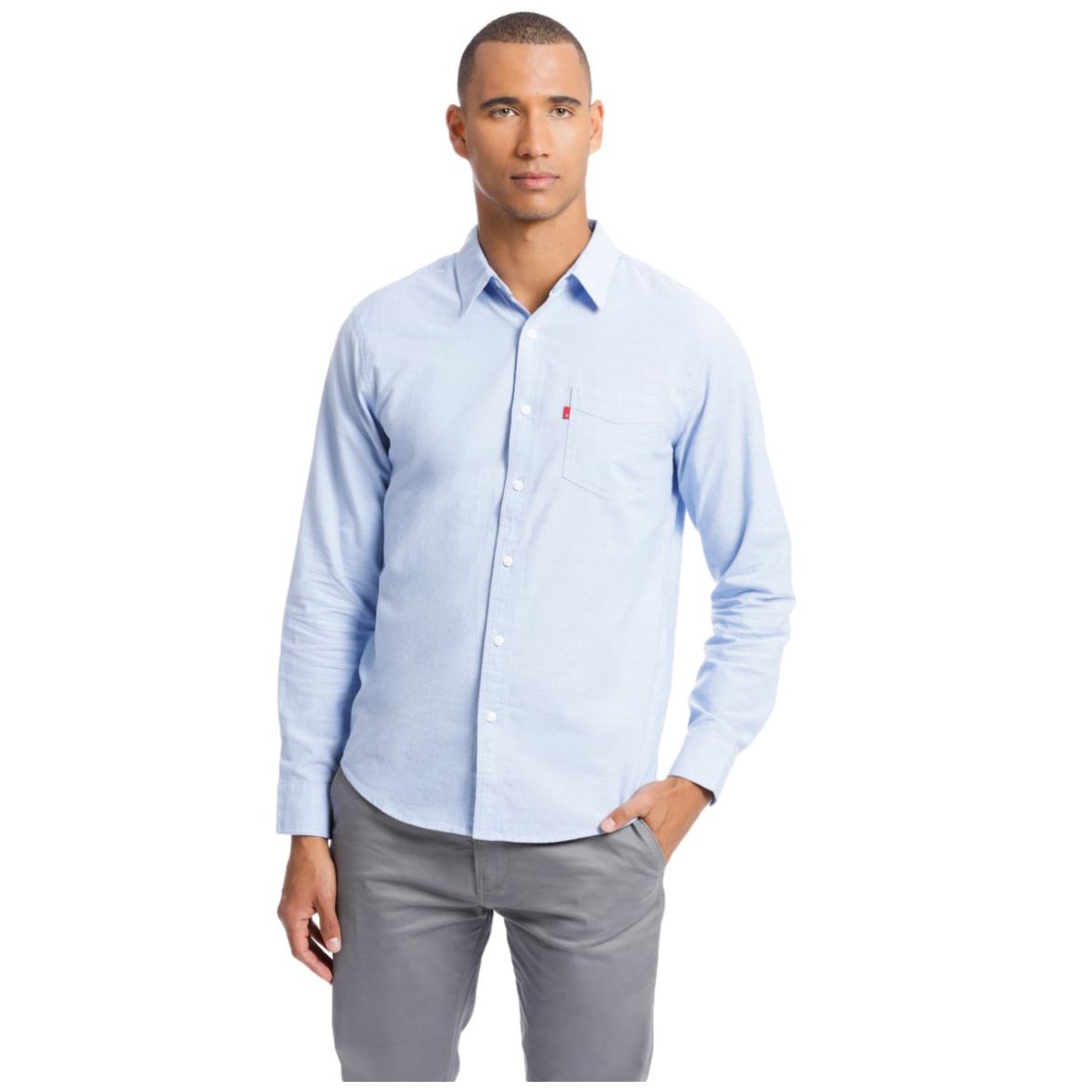 Camisa azul lisa discount hombre