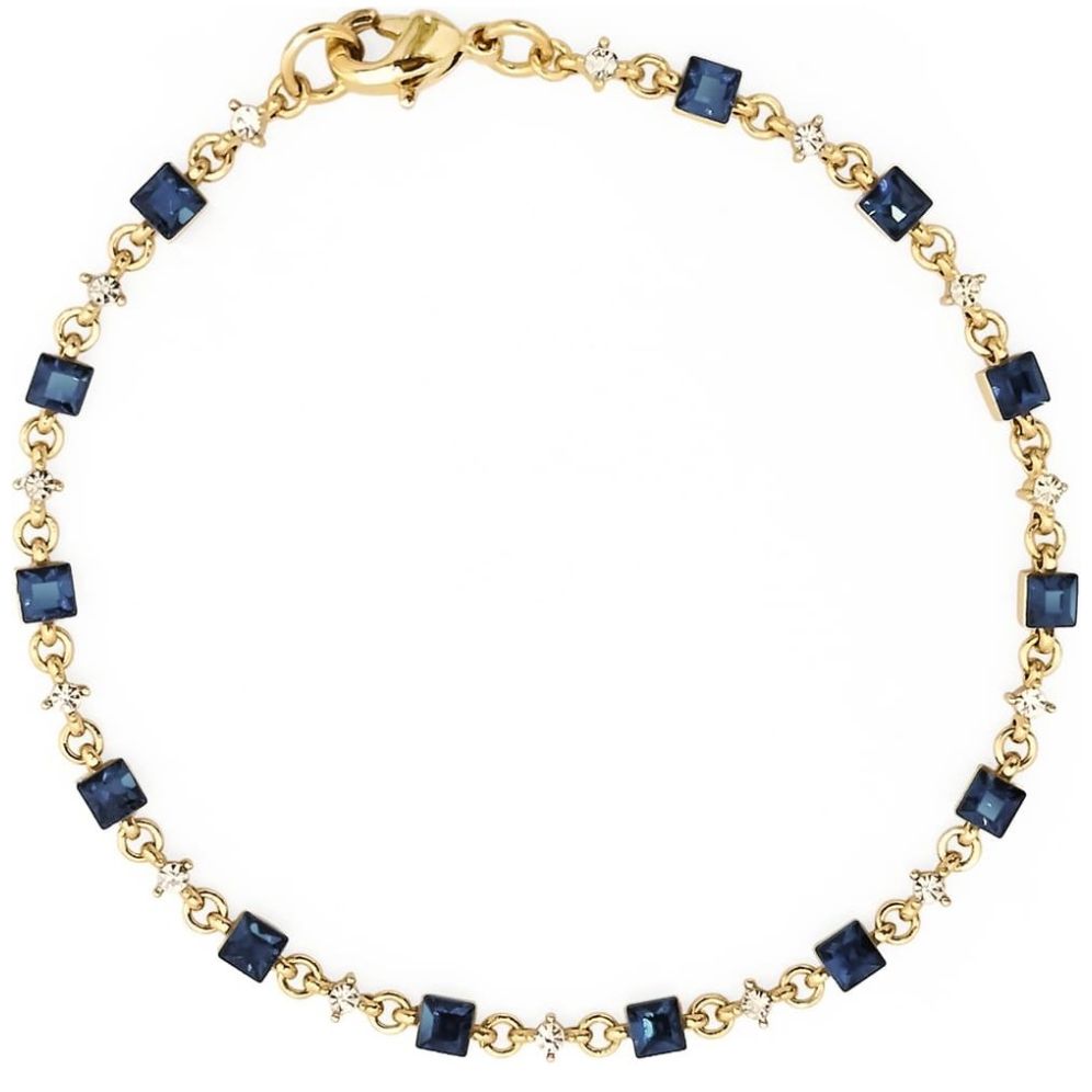 Pulsera en Dorado con Cristales Cuadrados Color Montana Y Redondos Color Cristal Carré