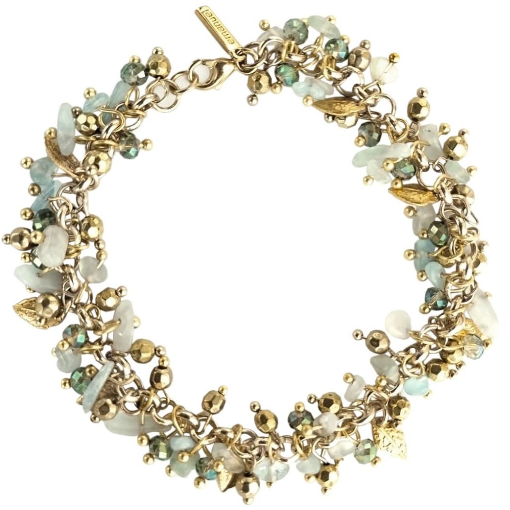 Pulsera en Dorado con Piedra Natural Chip Aguamarina Y Cristales Facetados Emanuel Ungaro