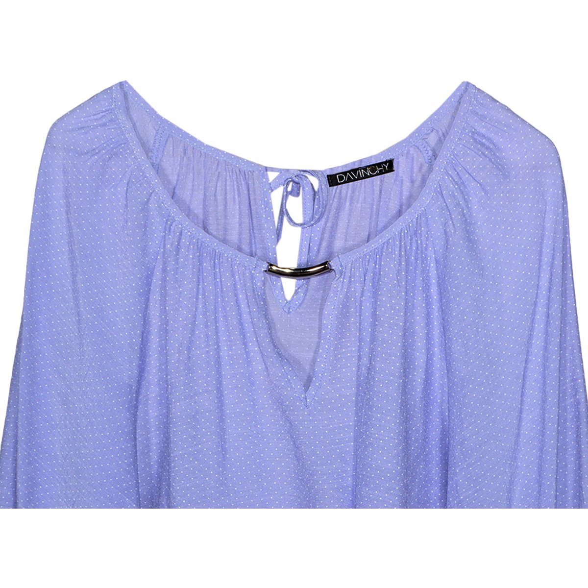Blusa para Mujer, con Olanes en Manga y Aplicaciones en Cuello Davinchy