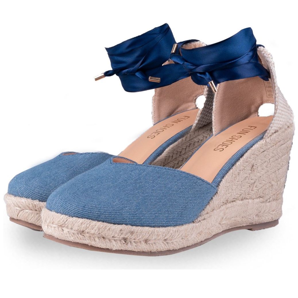 Alpargata con Cuña Y Pulsera Azul Fun Shoes
