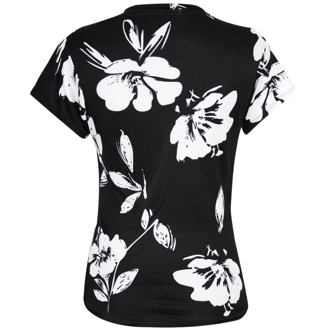 Blusa Basel Manga Corta Estampado Negro Floral con Cristales