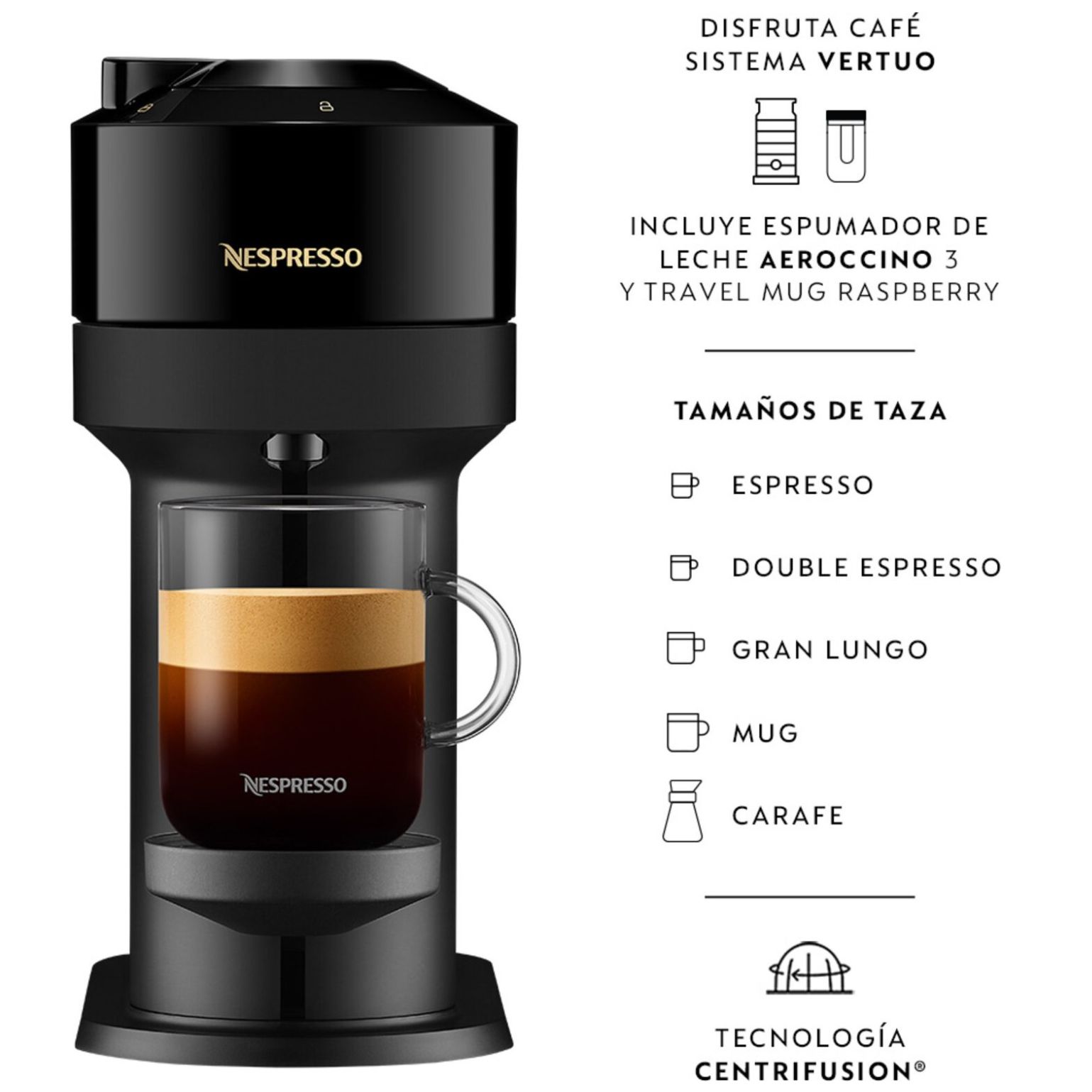 Combo Vertuo Next Glossy Bk + Rasp Nomad Travel Mug Nespresso