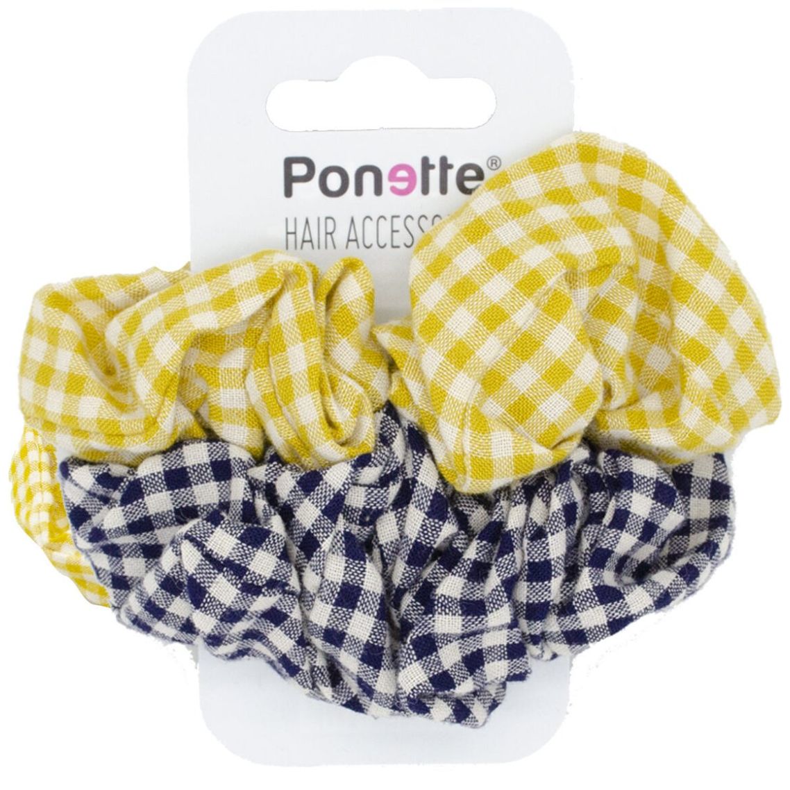 Ponette Scrunchies Infantiles Vichy Azul Y Amarillo 2 Piezas