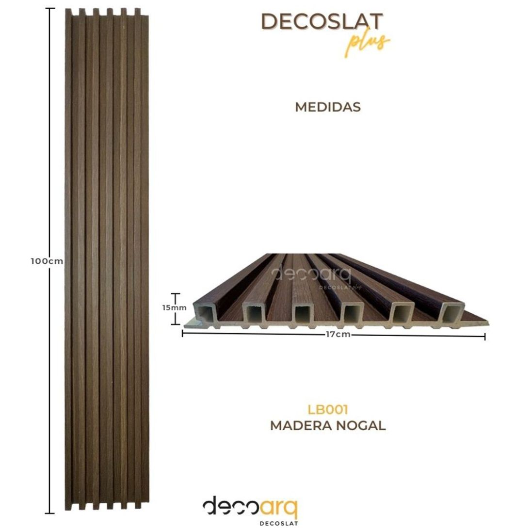 Lambrin Plus Decorativo  Madera Nogal  de 100 Cm X 17 Cm Cubre 1.7 M2 Deco Pvc