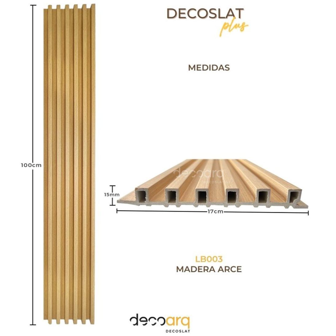 Lambrin Plus  Decorativo Madera Arce de 100 Cm X 17 Cm Cubre 1.7 M2 Deco Pvc