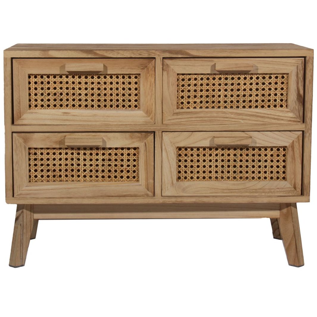Home Nature Consola Malasia de Madera con 4 Cajones con Rattan 70*30*50 Cm