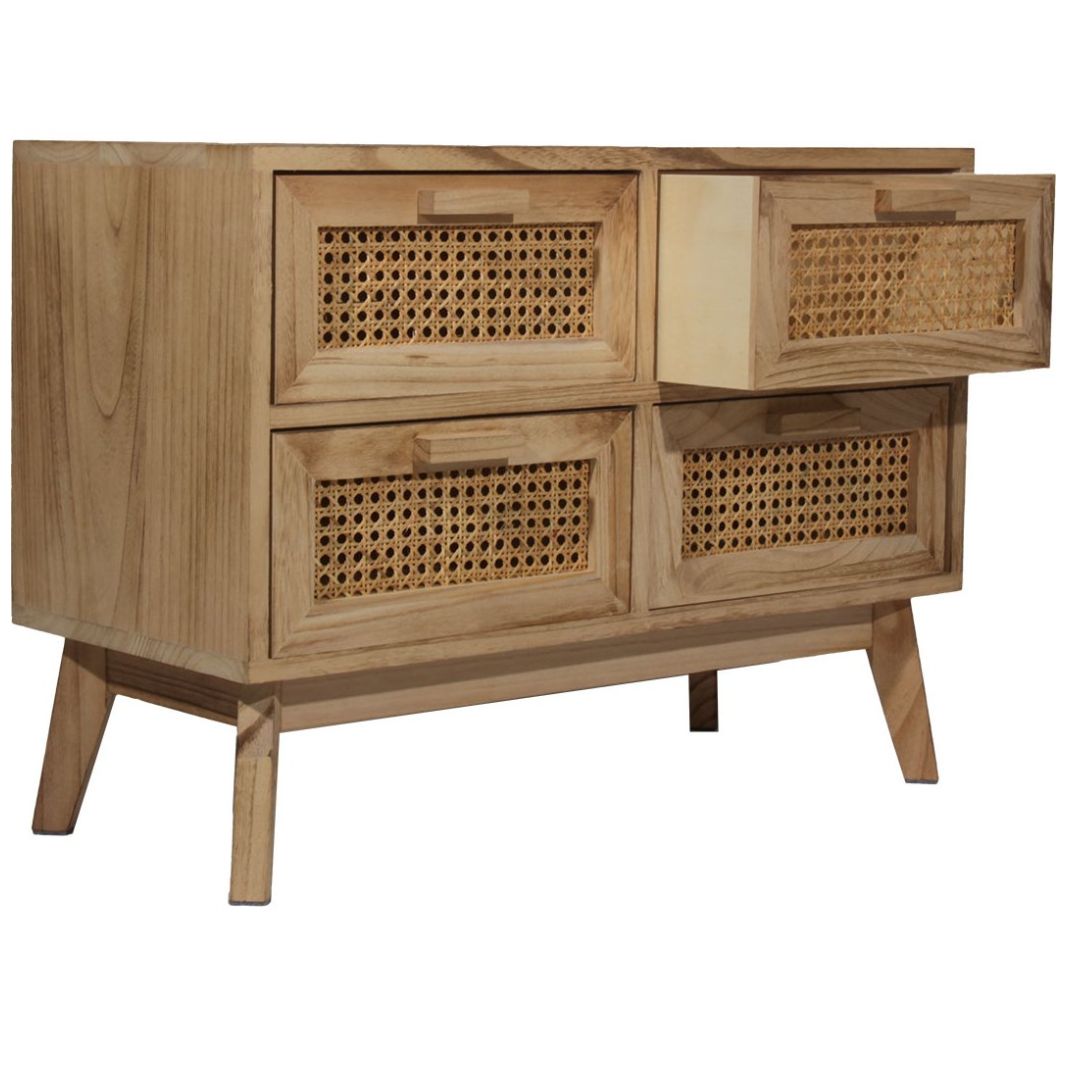 Home Nature Consola Malasia de Madera con 4 Cajones con Rattan 70*30*50 Cm