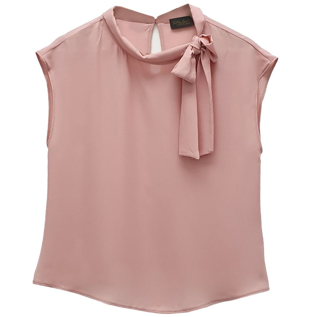 Blusa Sin Mangas con Amarre Moño en Cuello Salsa
