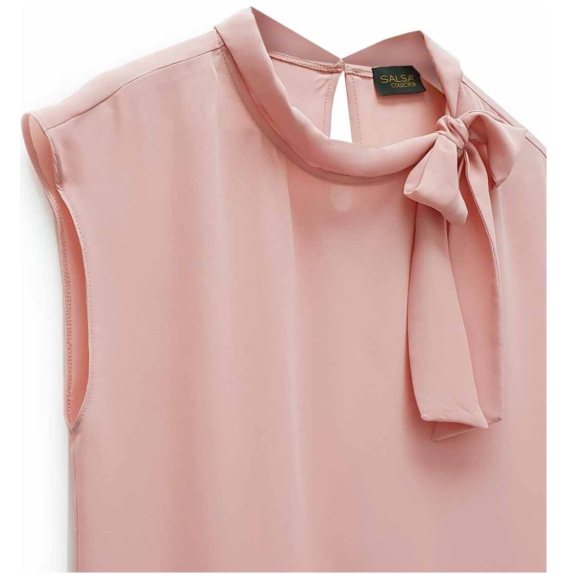 Blusa Sin Mangas con Amarre Moño en Cuello Salsa