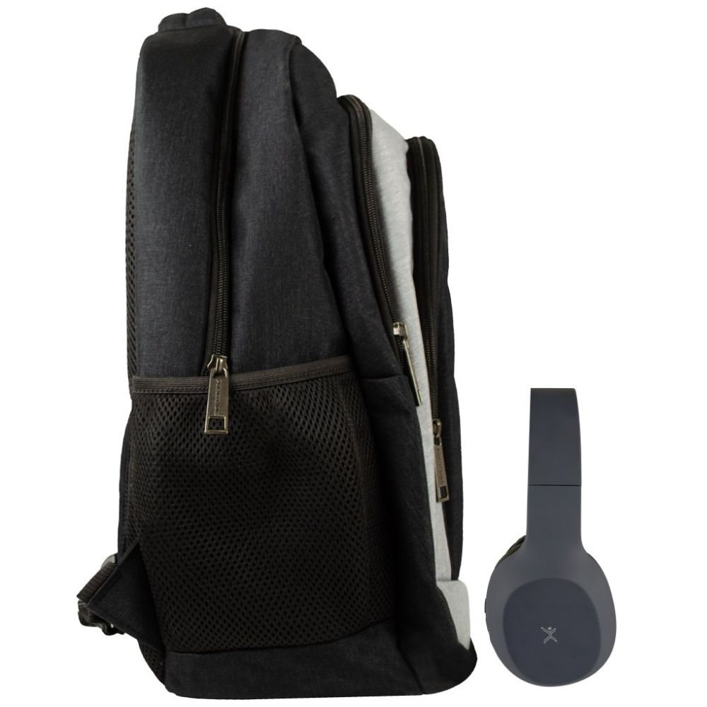 Mochila Portalaptop Perfect Choice Sharp Negra+ Audífons Bt Gris