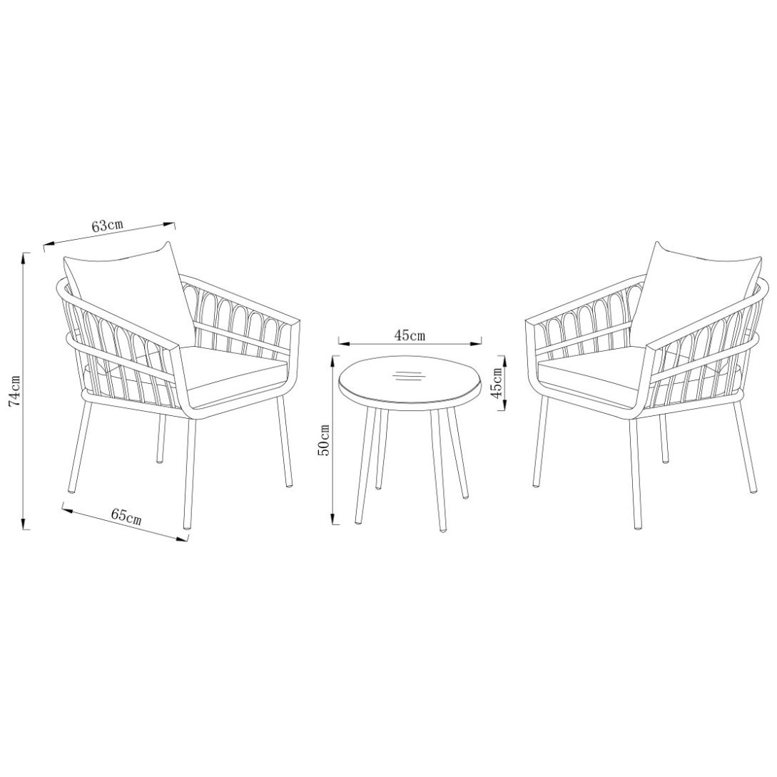 Set Dos Sillas Exterior y Mesa Acento Dalu Vintage Home