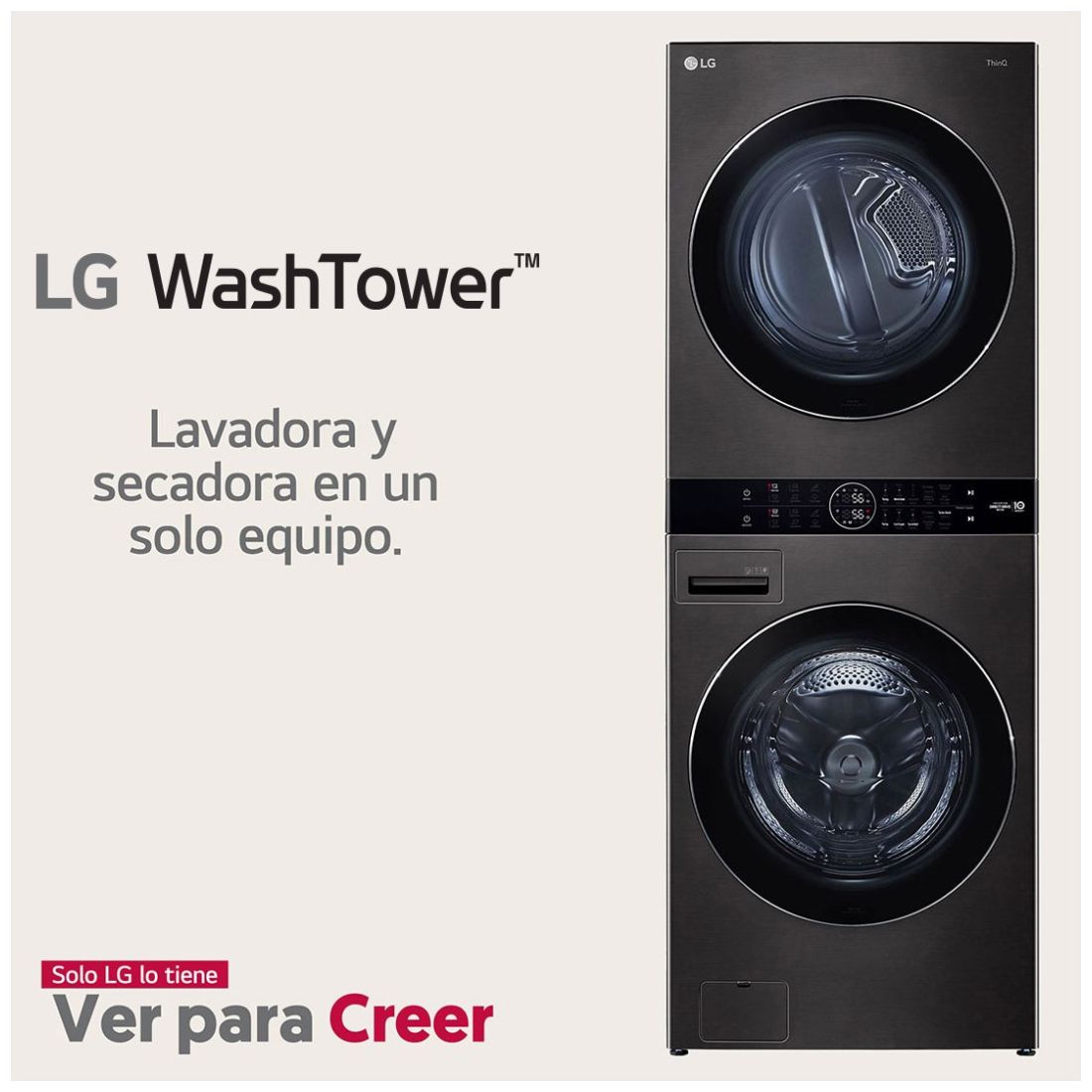 Torre de Lavado LG Washtower Carga Frontal Lavadora y Secadora Inverter Ai Dd con Conectividad LG Thinq 22Kg / 22Kg Wk22Bs6 Negra