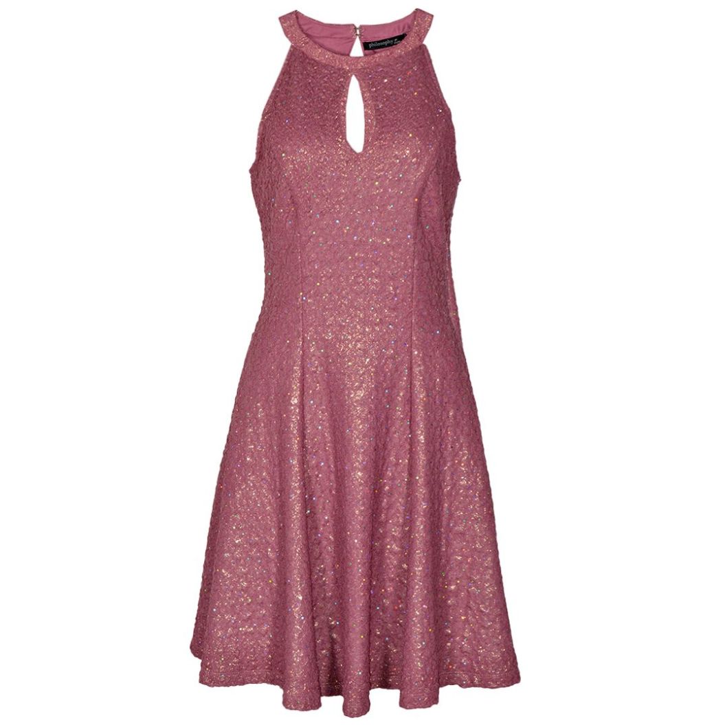 Vestido Corto de Fiesta Tipo Halter Detalle Metálico Philosophy Jr Nights para Mujer