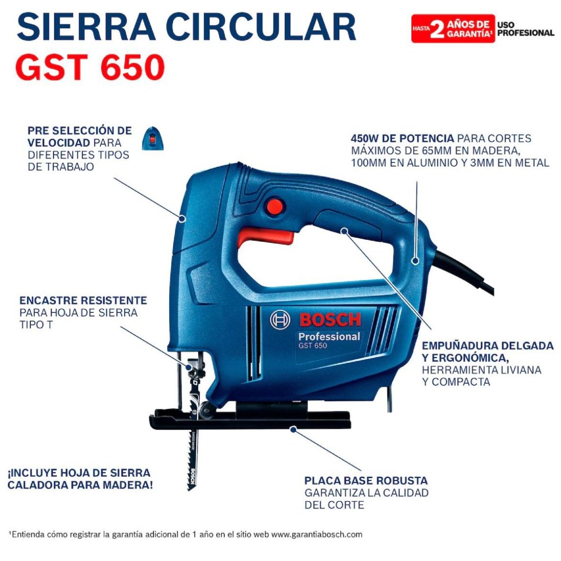 Sierra Caladora Bosch Gst-650 127V 450W