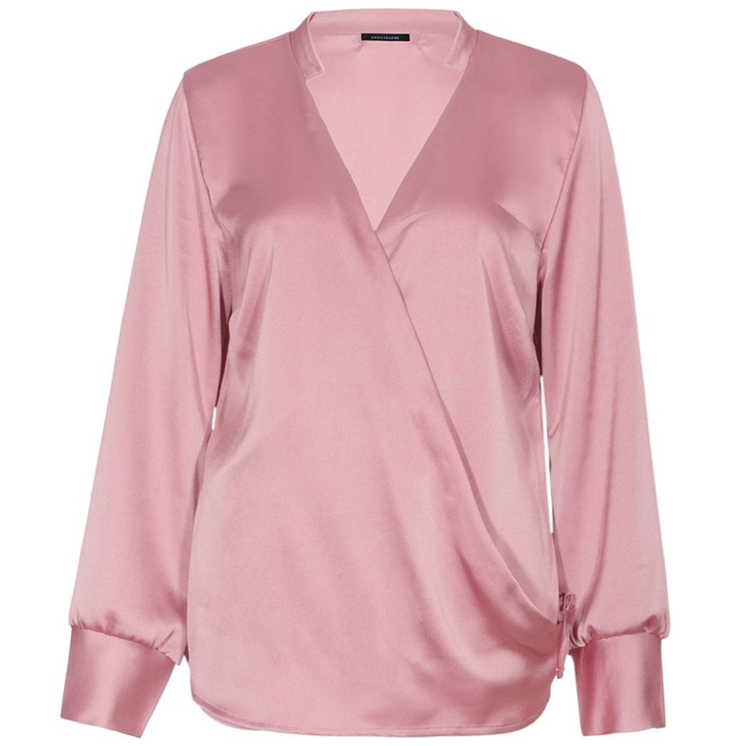 Blusa Apostrophe Manga Larga Cuello V Diseño Satín